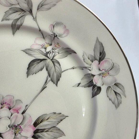 TWO Manor House Spring Glory Dinner Plates Pink & White Floral Gray Leaves - Picture 5 of 16